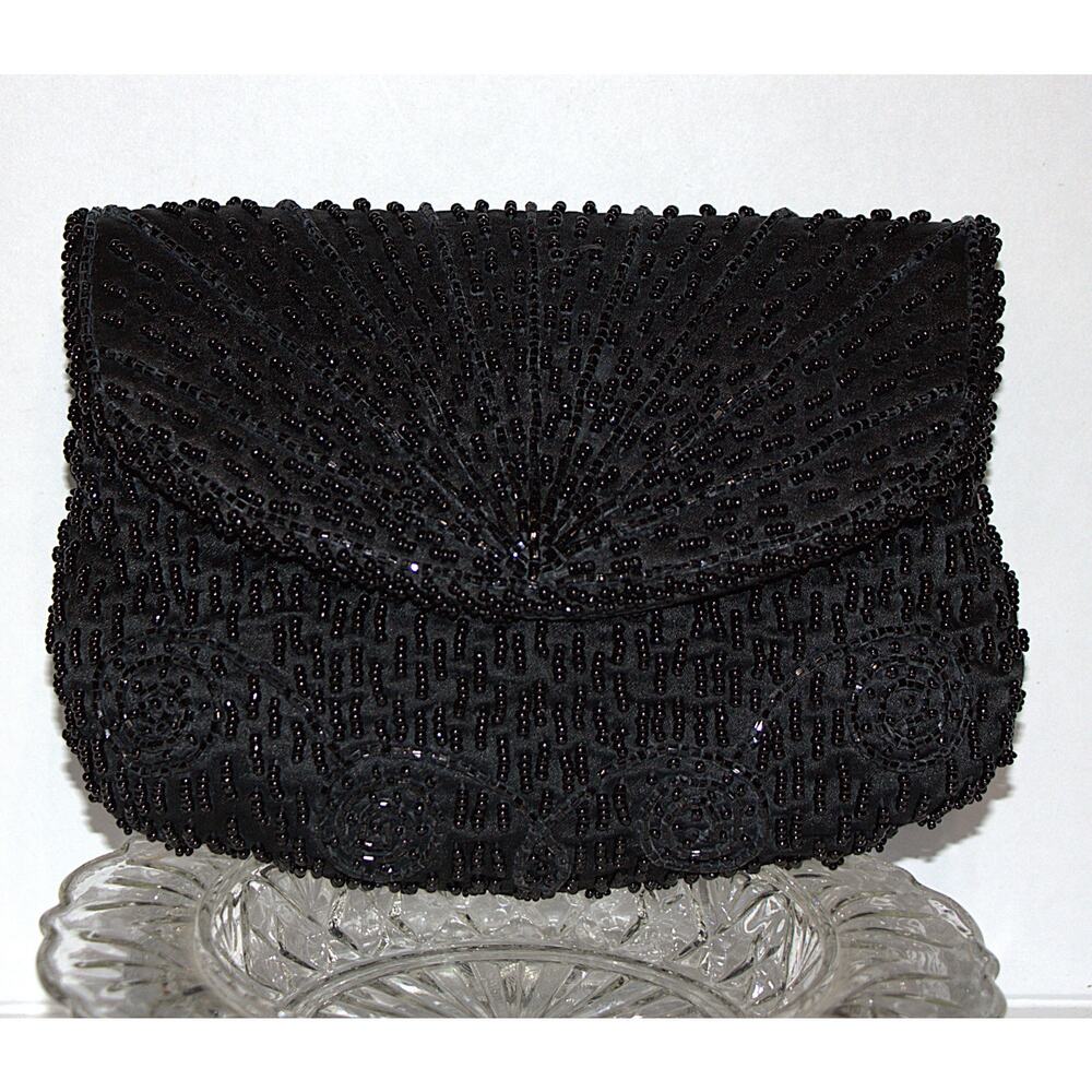 Magid Vintage Black Beaded Clutch Purse Evening Bag